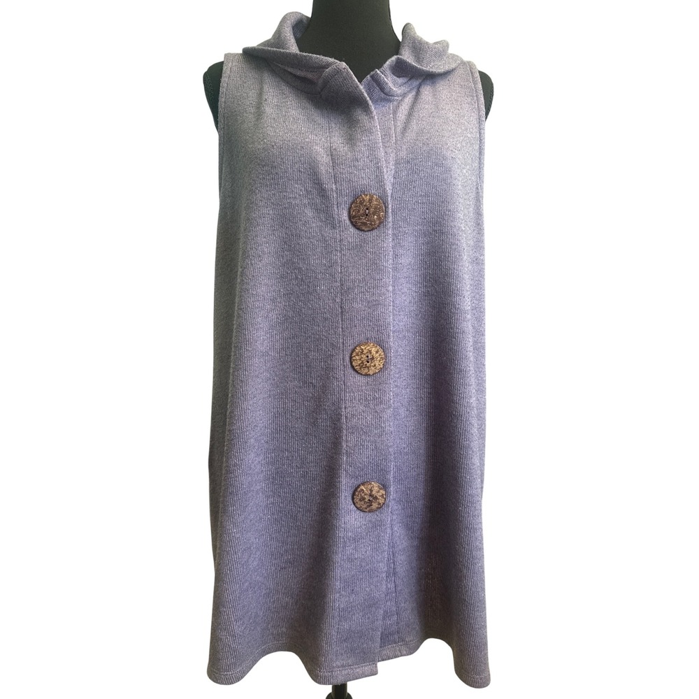 Soft Surroundings Purple Ribbed Knit Hooded Sleeveless Cardigan Vest 1X 5CK82 - Picture 1 of 5